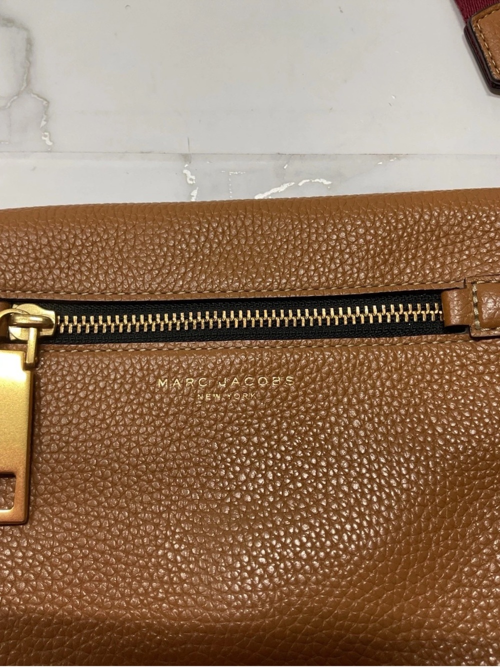Marc Jacobs Tan Pebbled Leather Crossbody with Red and Green Striped Strap - Picture 3 of 12